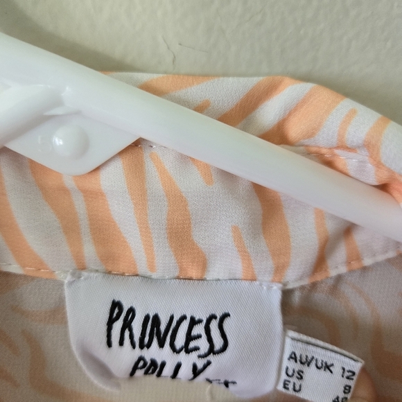 Princess Polly Ziggy Shirt Size 8 Orange White Sheer Zebra Print Blouse - Picture 7 of 9